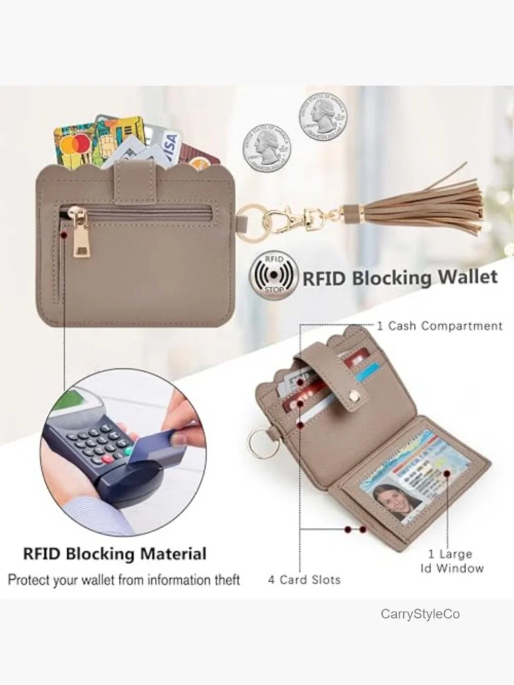 Small Wristlet Wallet RFID Card Holder Keychain